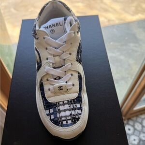 Chanel White and Blue Sneakers